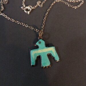 Copper Thunderbird Pendant Necklace With Turquoise Enamel